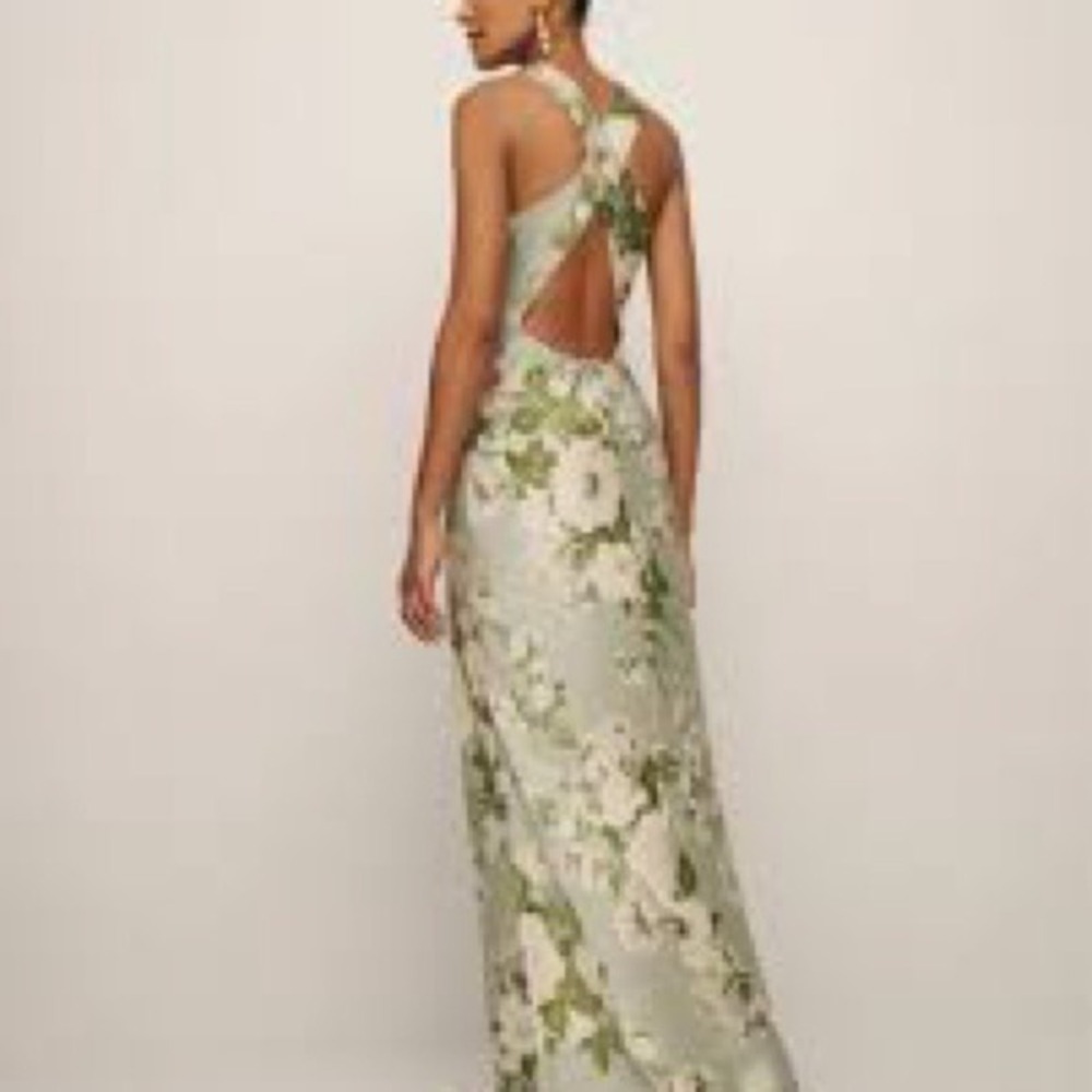 Reformation Anaiis Silk Dress in Tarragon Green White Floral Maxi New w/Tags - Picture 3 of 10
